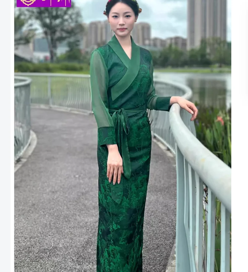 Восточная тибетская одежда Huaxia Женский Тибетский халат из ледяного шелка