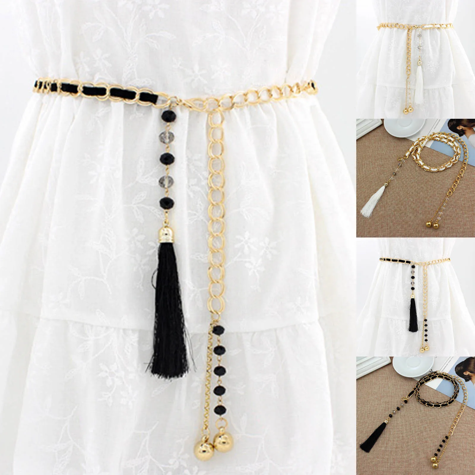 

Seat Belts Pair Women Casual Fashion Metal Wear Belt Waist Chain Tassel Pendant Belt Belts Nylon
