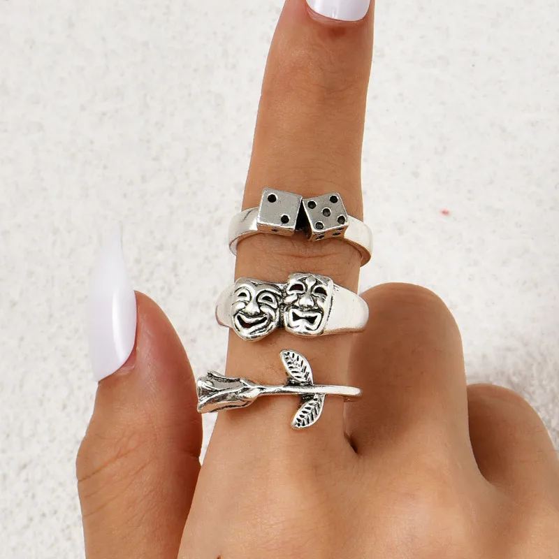 

3 Pcs/set Rose Flower Knuckle Ring Set Women Vintage Simple Jewelry
