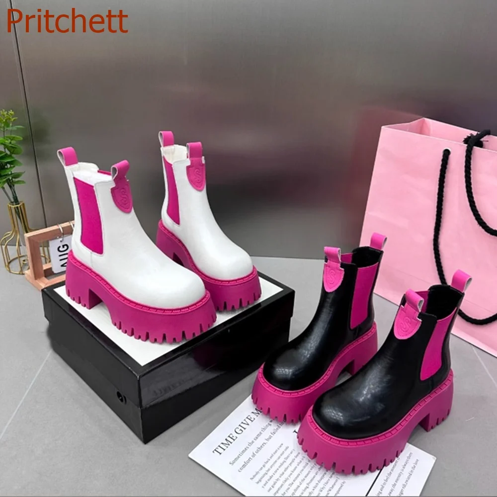 

Женские ботинки с круглым носком, разноцветные короткие ботинки до середины икры, на толстой подошве и квадратном каблуке, модная повседневная женская обувь, Новое поступление 2023