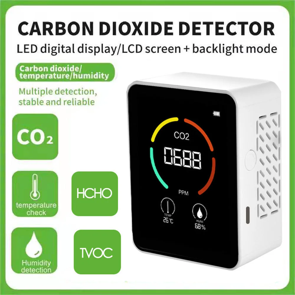 

Digital CO2 Meter Air Quality Monitor CO2 Sensor Carbon Dioxide Meter Temperature Humidity Tester TVOC Air Analyzer For Home