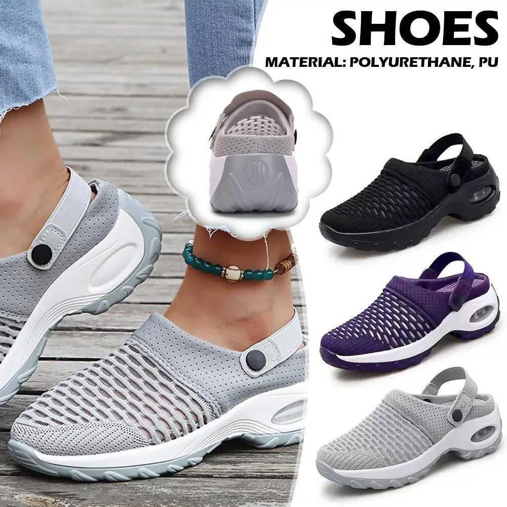 

Women's Walking Shoes Air Cushion Slippers Mesh Female Loafers Heightening Casual Shoes Breathable Sandals Outdoor Lightweight
