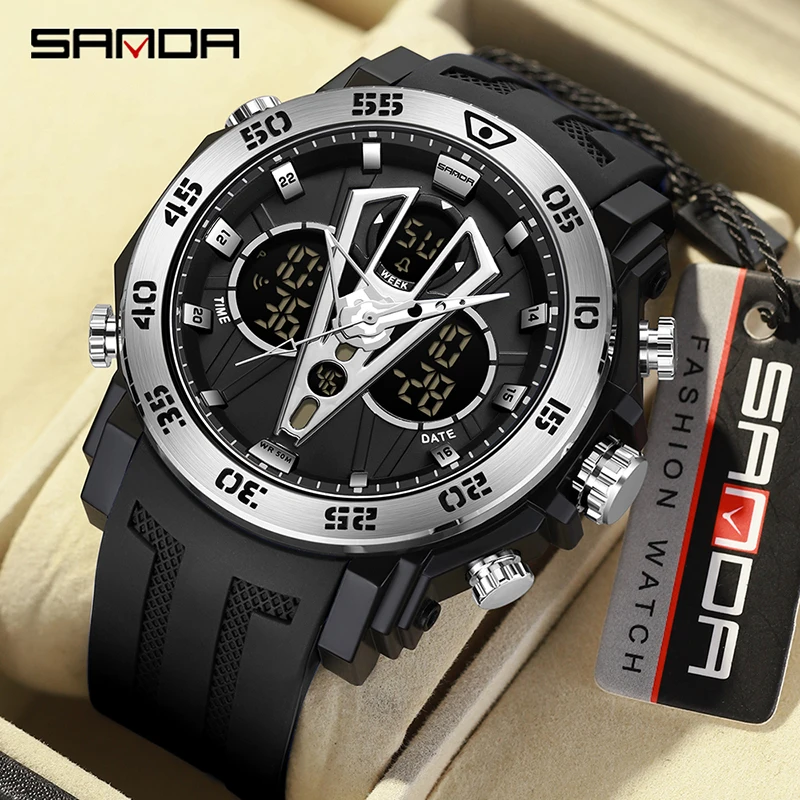 

SANDA Sport Watch For Men Military Quartz Watch Man Waterproof Dual Display Digital Wristwatch for Men Clock Relogios Masculino