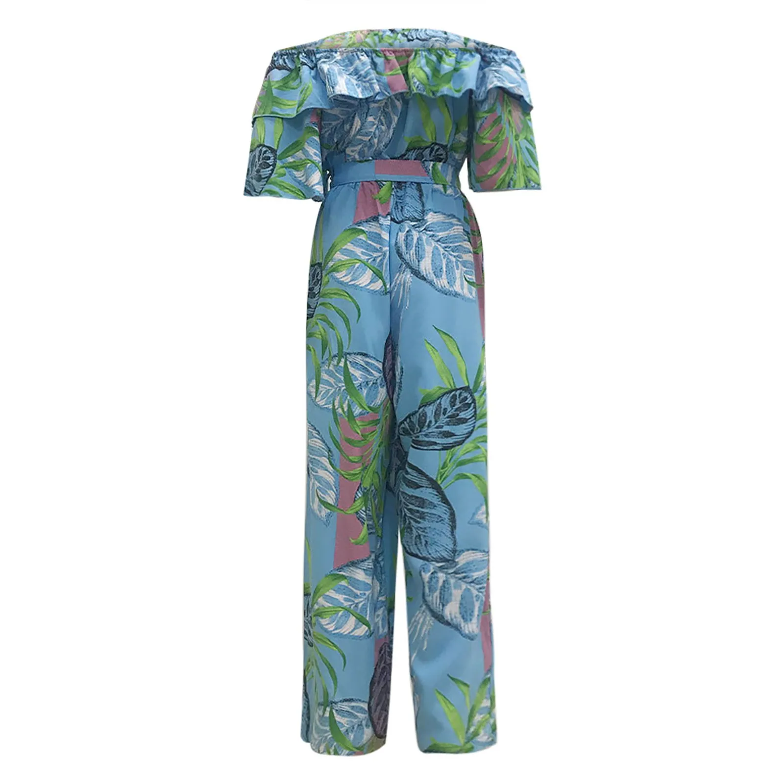 Женский шифоновый комбинезон с коротким рукавом оборками и открытыми плечами