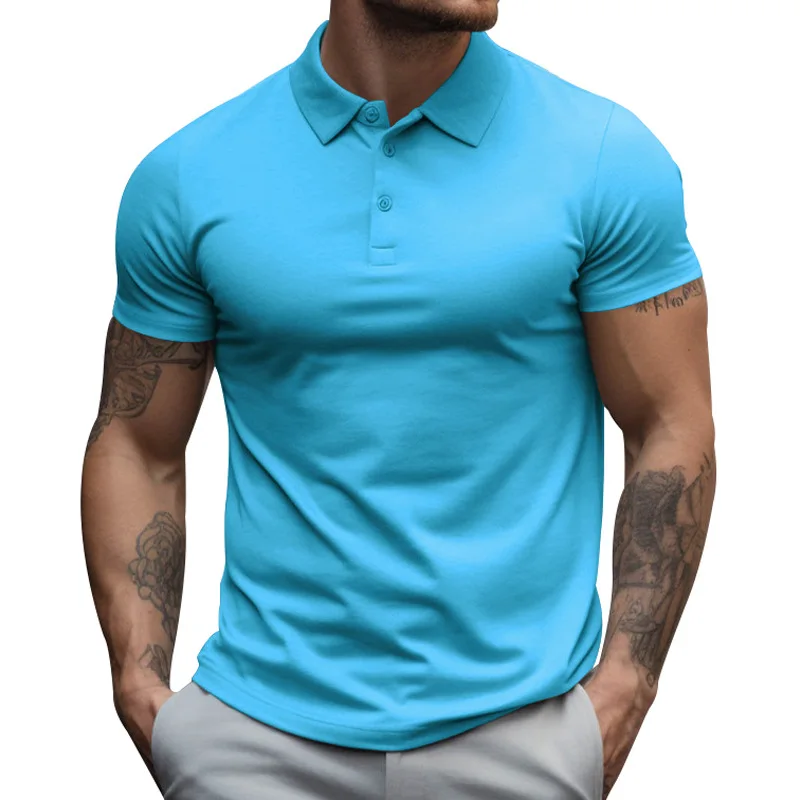 

Asian size Man casual sports T-shirts 2023 summer new men's Europe and America lapel solid color short sleeved Grey Polo Shirts