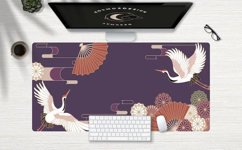 

Oriental Japanese Style Crane Birds Desk Mat, Purple Desk Mat, Japanese Desk Mat, Extra Large Desk Mat, Desk Mat, Extended Mouse