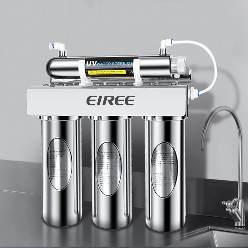 EIREE New 4 Stages Water Purifier UV Sterilizer Kitchen Under Sink Water Filter For Home Drinking Filtro Water Filtration System