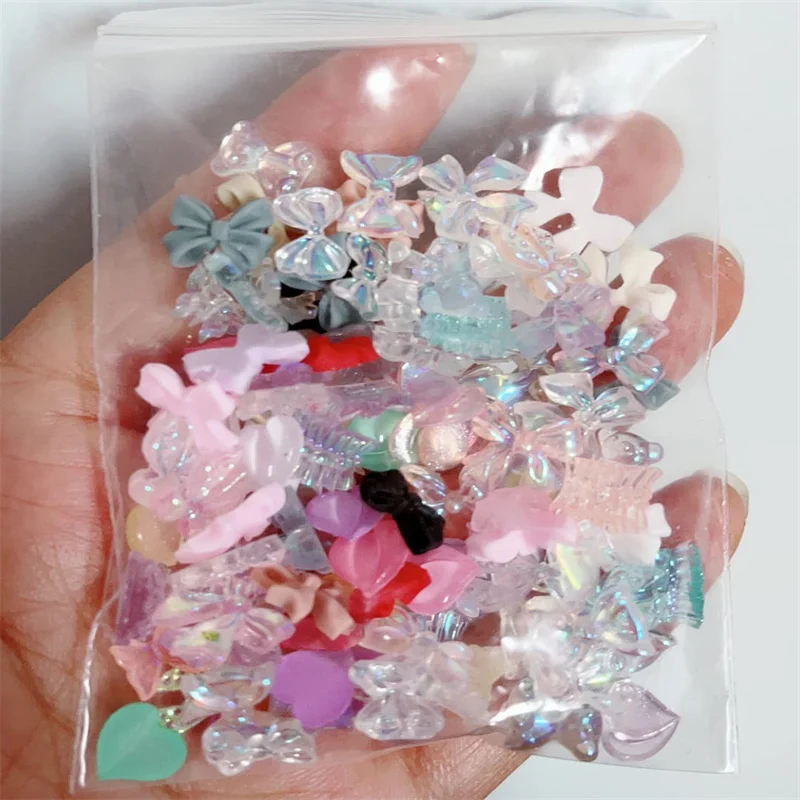 

100pcs Resin Aurora Butterfly Nail Art Charm Bear/Heart/Butterfly Random Resin Nail Decoration 3D Rhinestone Manicure Accessory