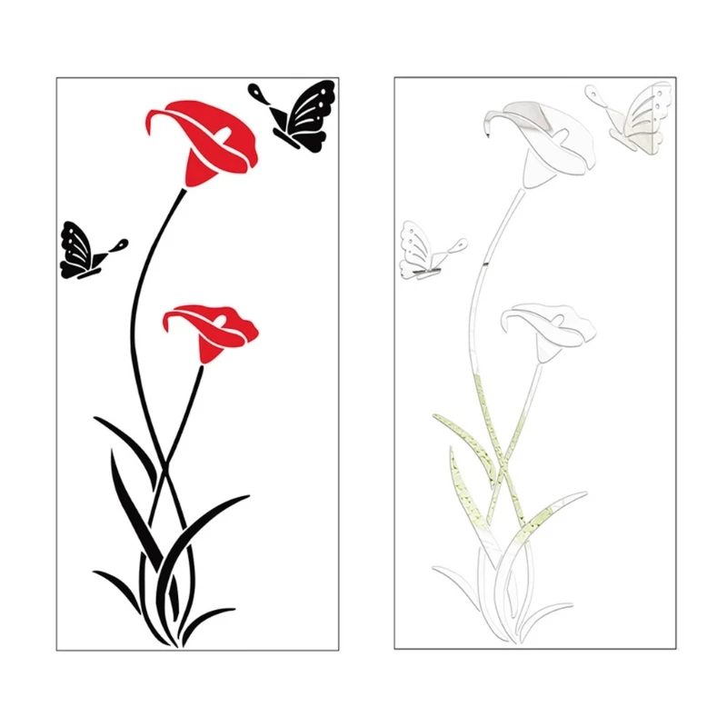 

Lotus & Butterfly- Shaped Mirror Wall Sticker Wall Decor- Decal Sticker for Home