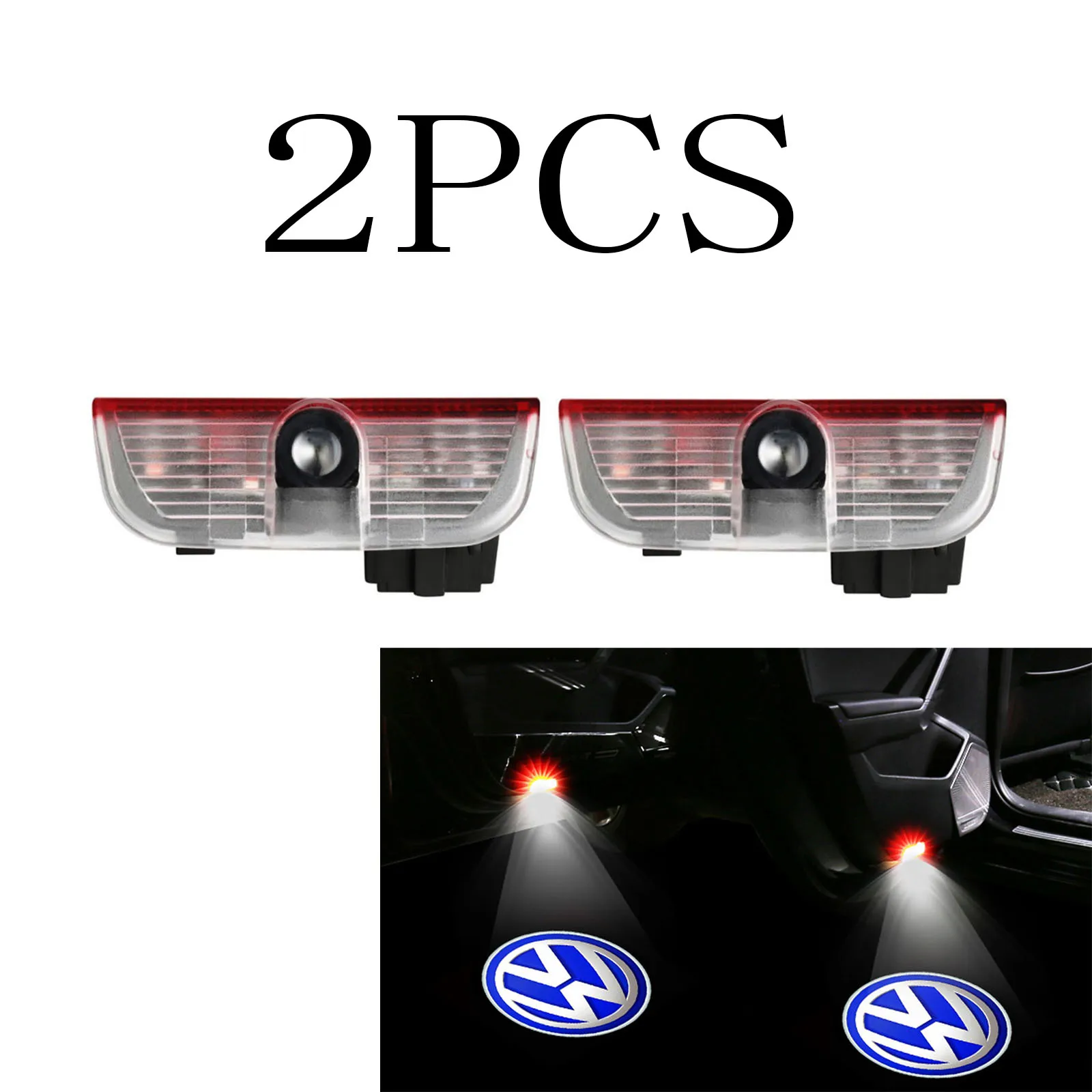 

2pcs Blue LED Car Door Projector Decor Lamp Welcome Lights w/Cable For VW Passat Tiguan Touareg Golf Jetta Sharan Scirocco
