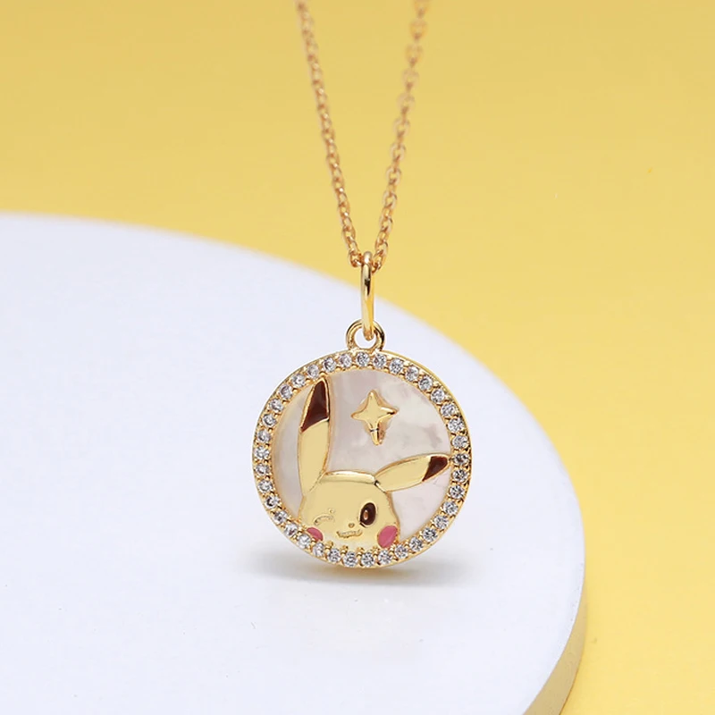 

Pokémon Necklace White Shell Pikachu Pendant Gold Plated Necklace Cute Elf Clavicle Chain Silver Couple Gift for Girlfriend