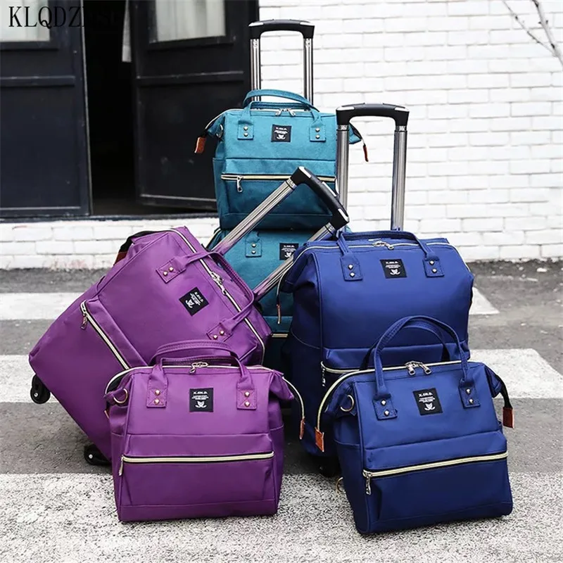 KLQDZMS New Fashionable Nylon Travel Bags for Men and Women with Wheels Rolling Luggage Rotating Trolley Suitcase