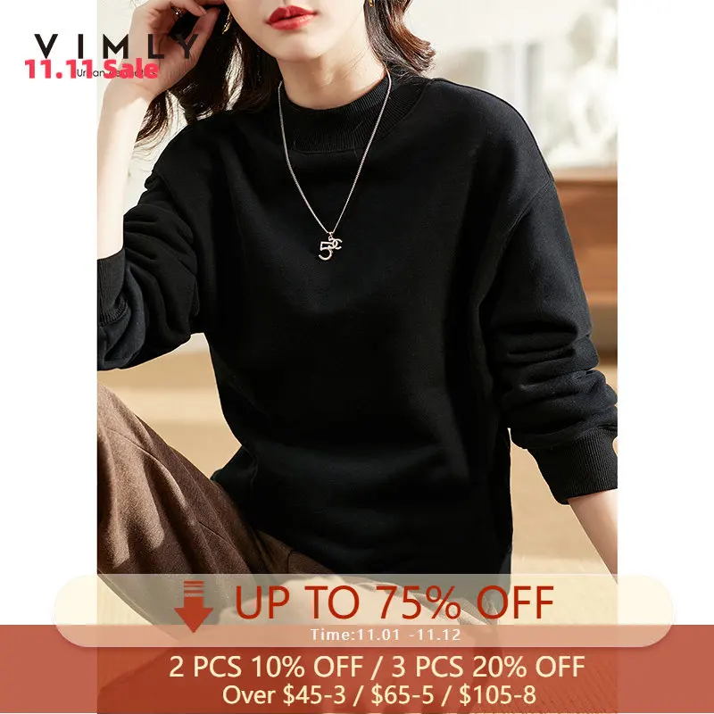 

Vimly Fashion Women Sweatshirt Autumn Cotton Hoodies Loose Clothes Embroidery Soild Sweatshirts Female Pullover Moletom F9629