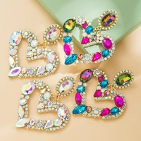 s2893 fashion jewelry exaggerated peach heart crystal dangle earrings colorful rhinestone stud earrings
