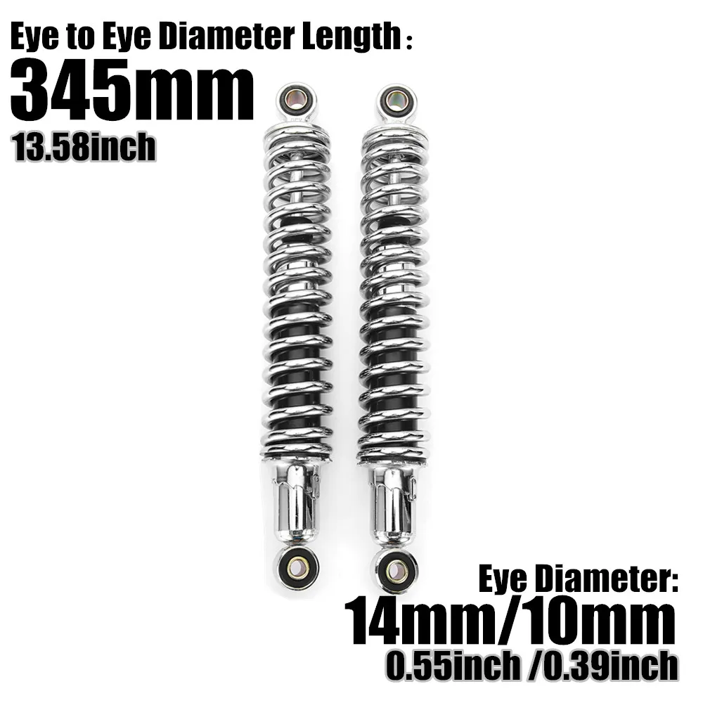 

345mm Motorcycle Shock Absorber Rear Suspension Motor Bike Moto Protector Springs 8mm Black Silver For Universal Motorbikes