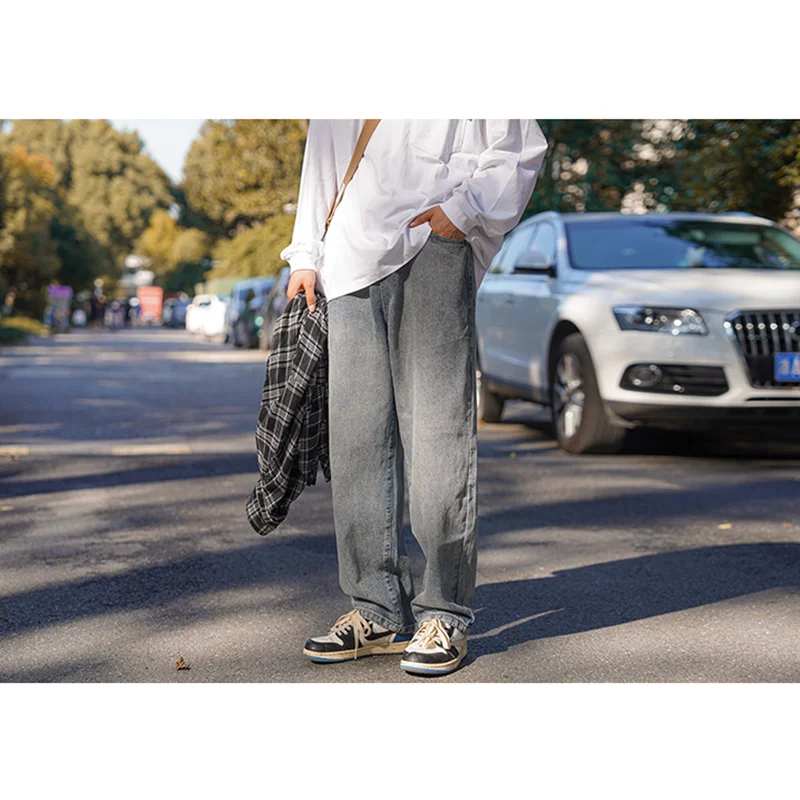Streetwear Men Vintage Recreational Comfortable Blue Jeans 2022 New Loose Temperament Versatile Wide Leg Trousers Autumn Female
