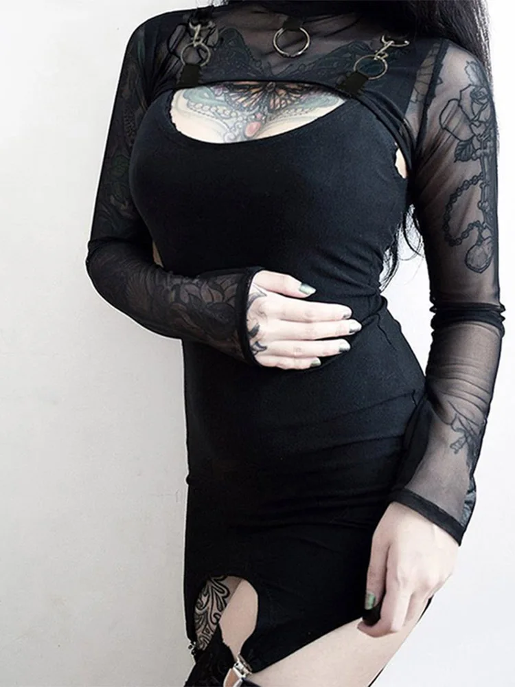 Женская футболка в стиле хип-хоп Готическая женская короткая кружевная