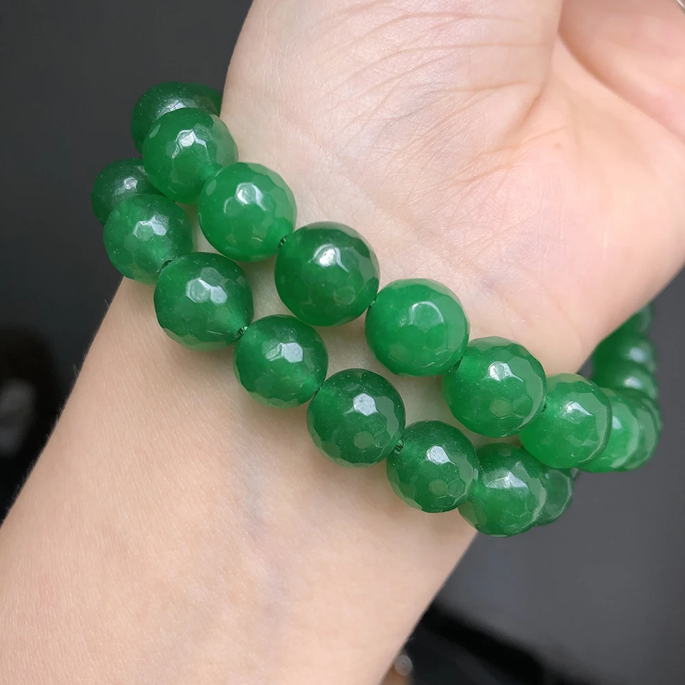 

Beads Popular Jewelry Accessories Making DIY Round Natural Stone Faceted Dark Green Jade Chalcedony Women Necklace Bracelet Gift
