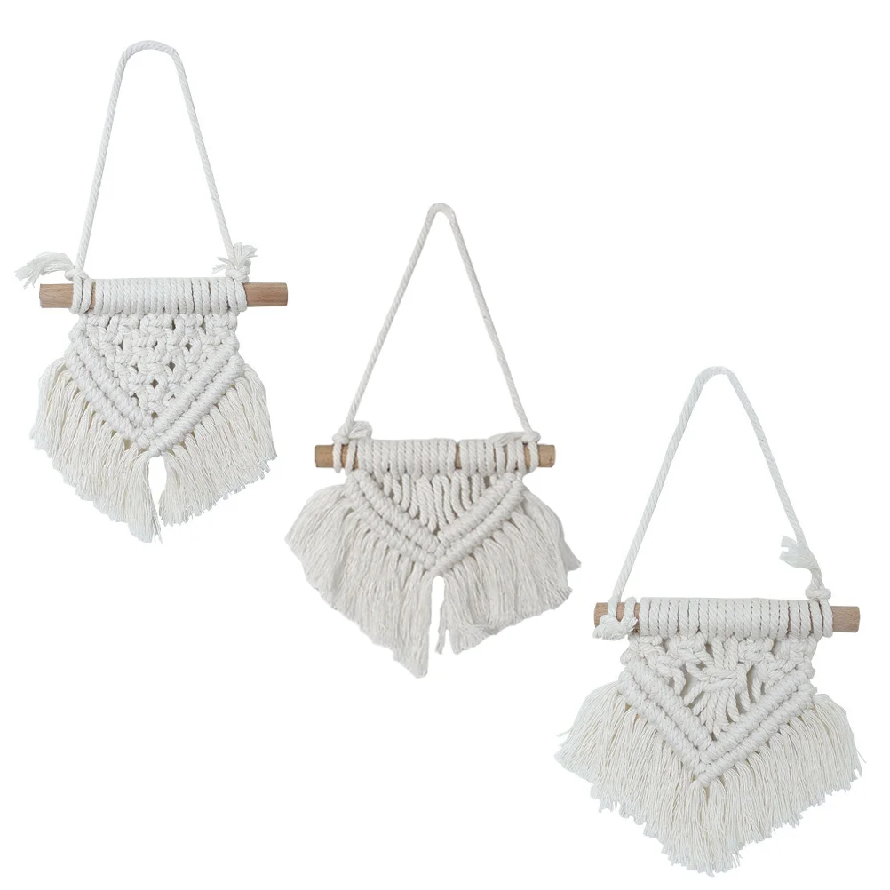 

3Pcs Mini Tapestry Cotton Rope Wall Pendant Bohemian Style Hanging Carpet