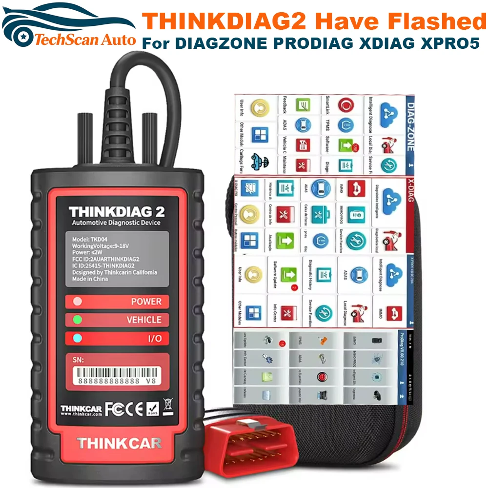 Фото Диагностический сканер THINKCAR Thinkdiag 2 с поддержкой программного обеспечения Diagzone XDiag Prodiag XPRO5, протокола CAN FD, диагностики всех систем, аналог DBScar 7 VII №1