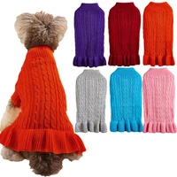 warm dog sweater skirt solid color knitted pet clothes for small dogs cats chihuahua puppy coat yorkshire bichon sweater dress