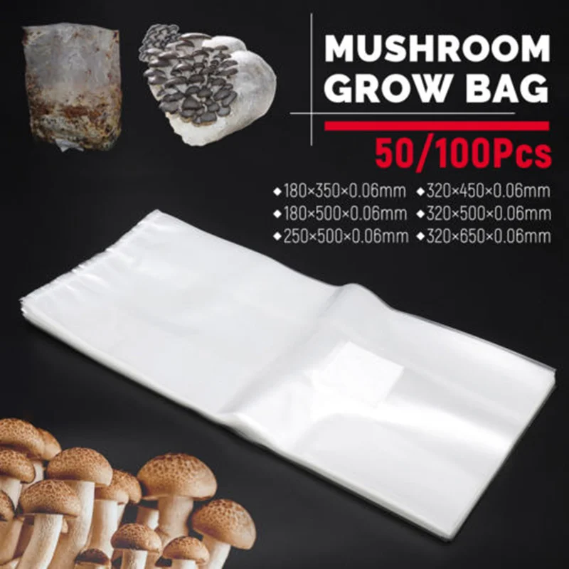 

100 Pieces Of Mushroom Growth Bag PVC 6 Sizes Of Spawning Medium Growth Substrate High Temperature Resistant Garden Suppies