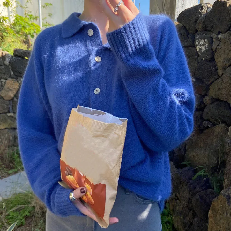 Южная Корея Dongdaemun осенне-зимний новый свитер с лацканами верхняя одежда женский