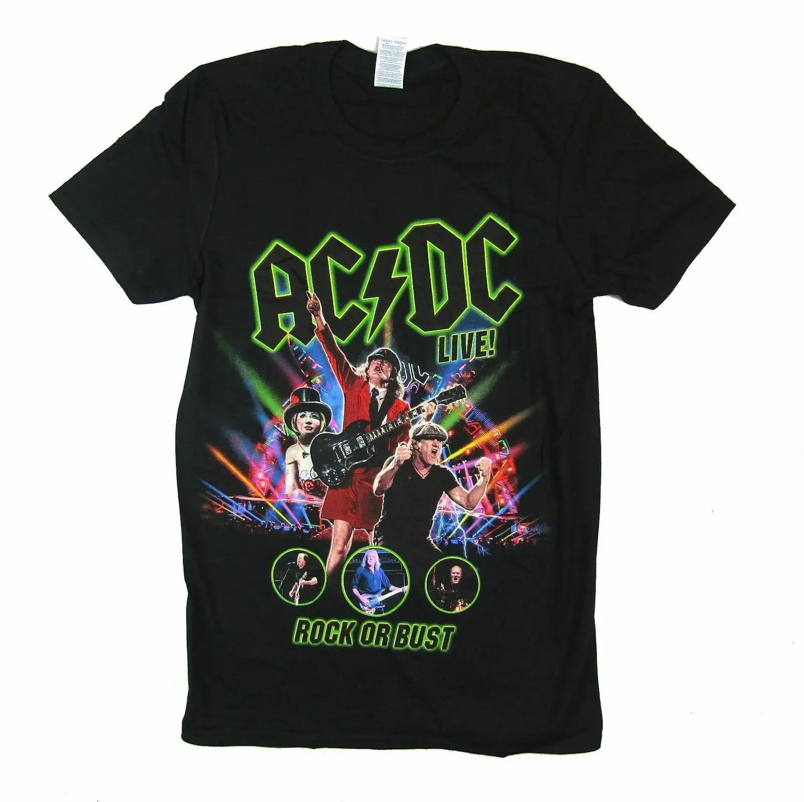 

AC/DC Rock Or Bust Neon Live 2015 Black T Shirt New