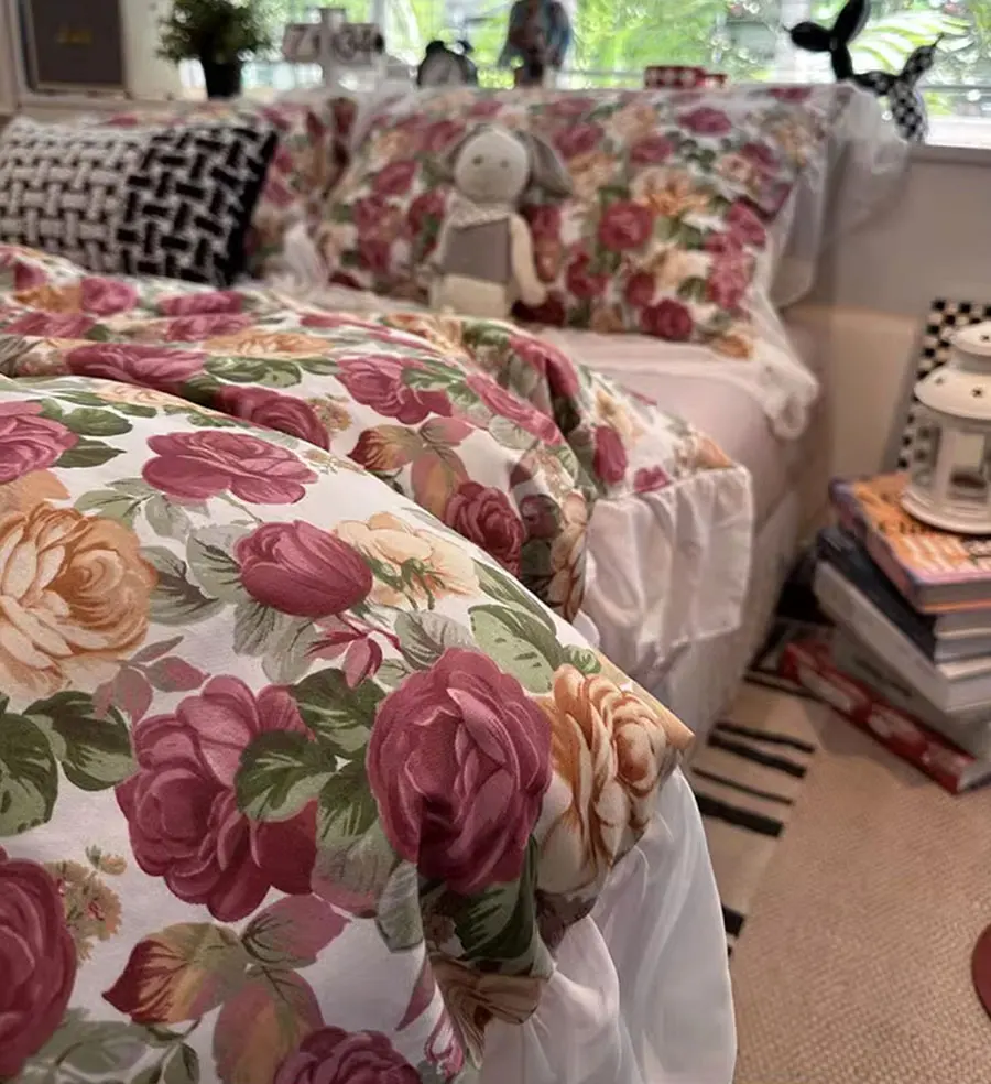 Винтажный комплект постельного белья fairyfair с красными цветами двуспальный