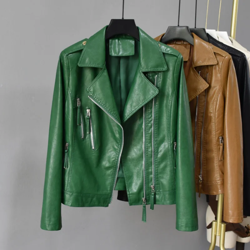 2023 Autumn Women's Spring Leather Sheepskin Jacket Jackets for Women Short Green Leather Coat Genuine Leather Jacket Women Zm