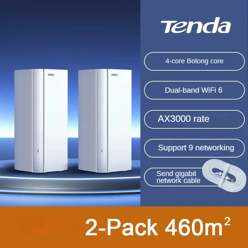 Tenda  AX3000 Wifi6 Mesh Router Gigabit Hearty Whole Home 5G 2402Mbps Wi-Fi6 System High-speed Experience Coverage 5500 FT