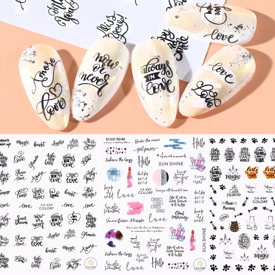 

NEW IN Black Letters Nail Art Stickers Russian Design 3D Adhesive Slider Decals for Manicure Flower Cute Decoration Tip CHCA608-