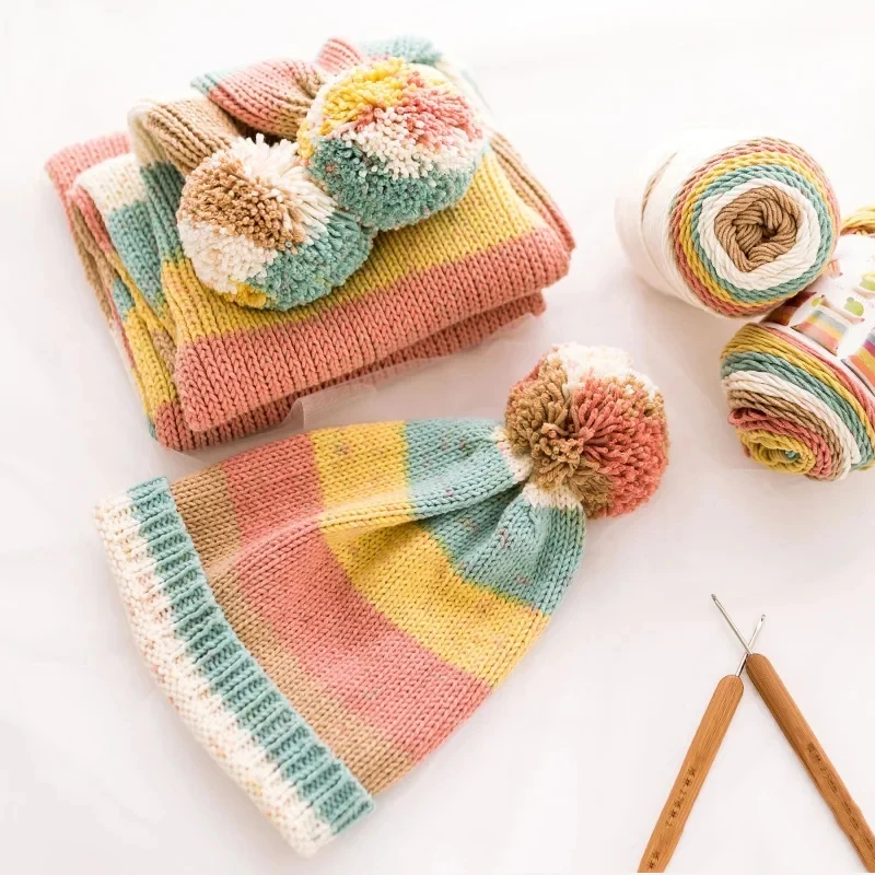 5 шт. x 193 г Радужная пряжа нитей сегментная окрашенная ручной работы для вязания