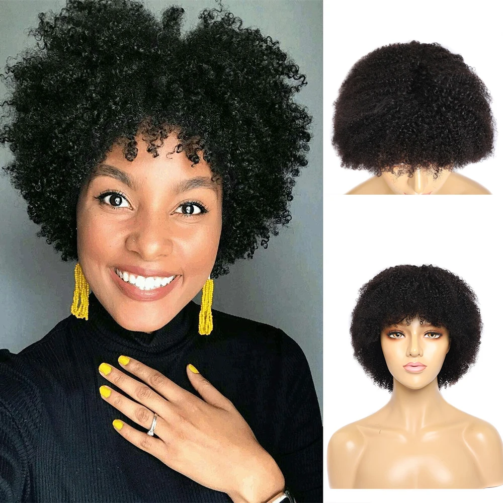 

Mongolian Afro Kinky Curly Human Hair Wigs Short Pixie Curl Human Hair100% Natural 4B 4C Brazilian Hair Wigs Full Machine Made