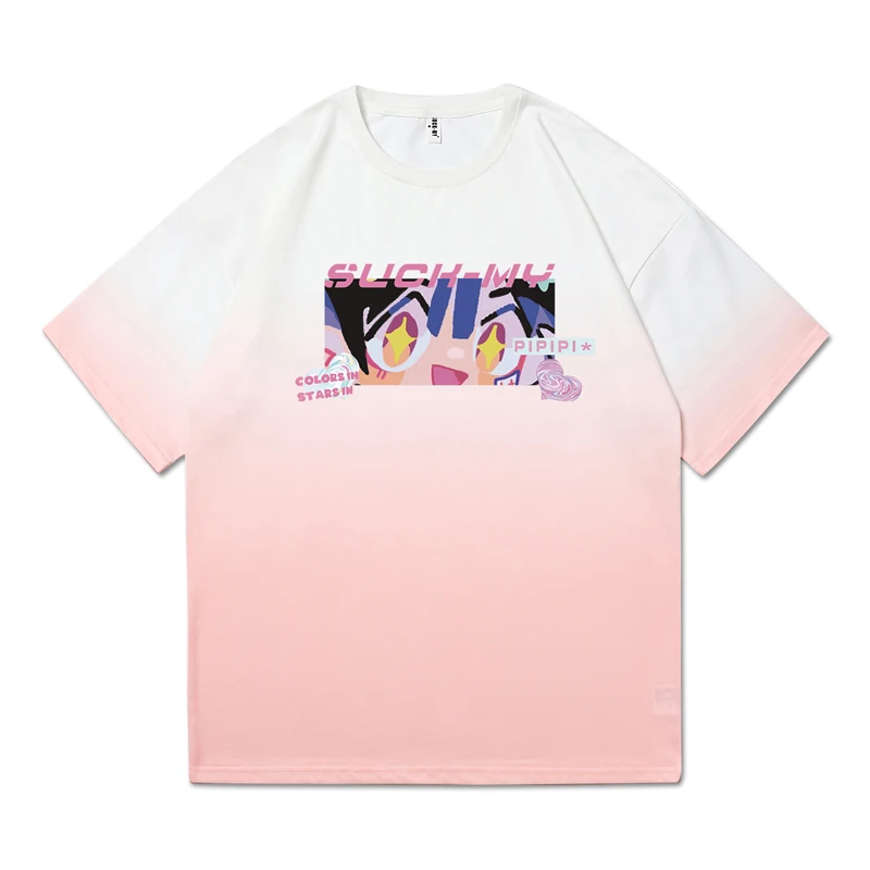 

Harajuku Pink Gradient Short Sleeve T-shirt Men Women Kawaii Clothing Casual Baggy Graphic Tees Tops Oversized T Shirt Couples