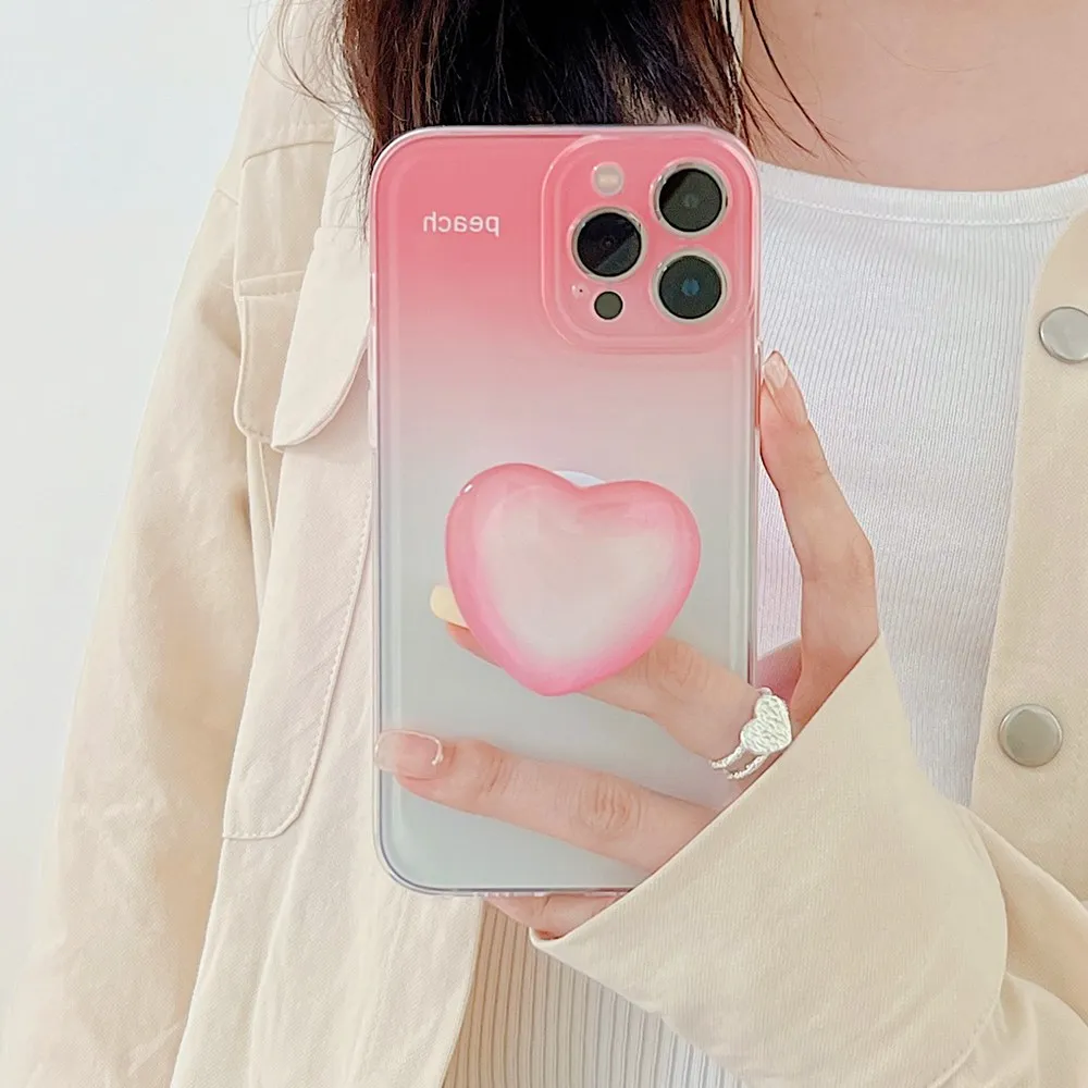 

3D Korea Cartoon Love Heart Ring Holder Stand Transparent Soft Phone Case for iPhone 13 12 11 Pro Max XR X XS 7 8 Plus Cover