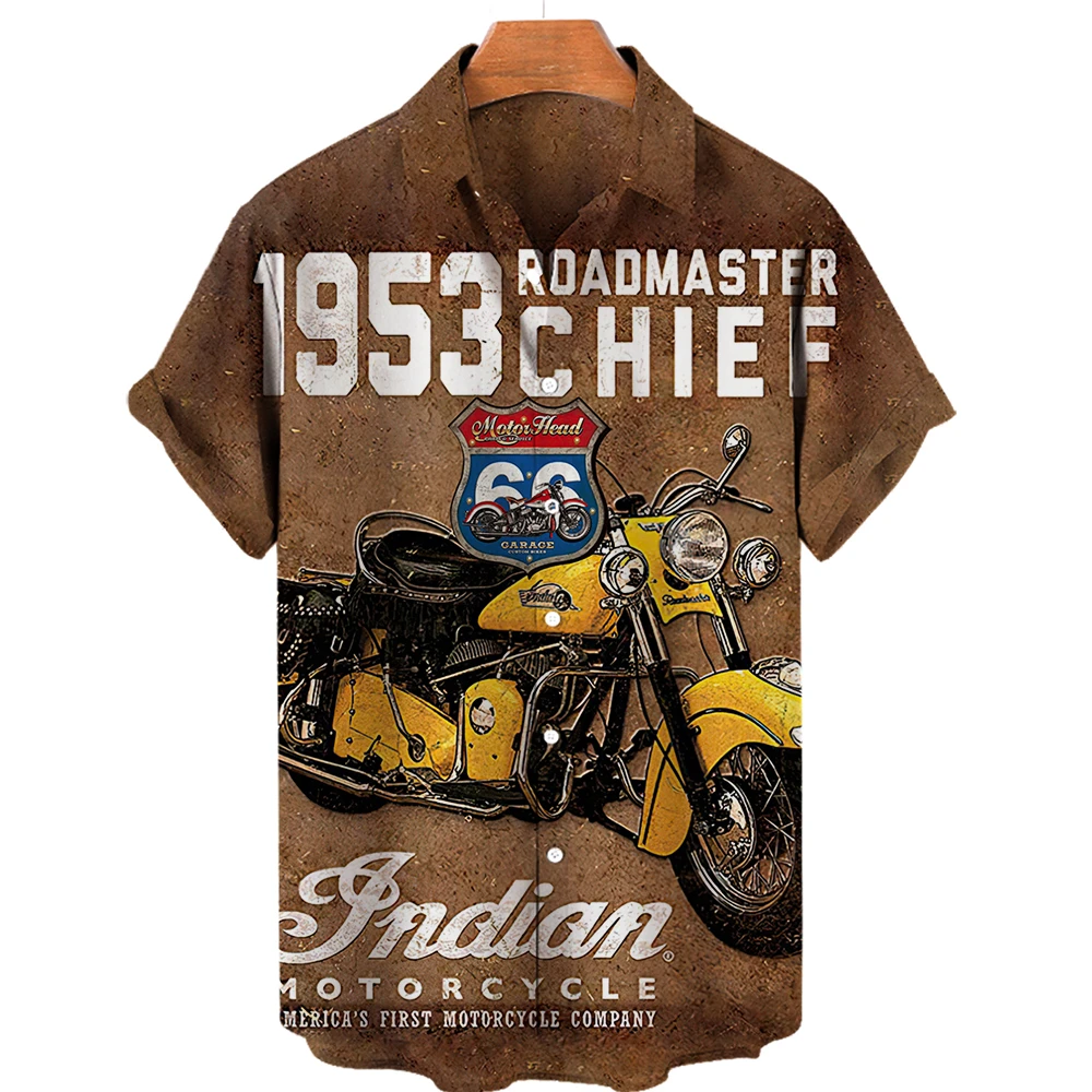 

2023 New Summer Shirt Route 66 Men's vintage 3D printed street bike Harajuku short sleeve shirt men's top