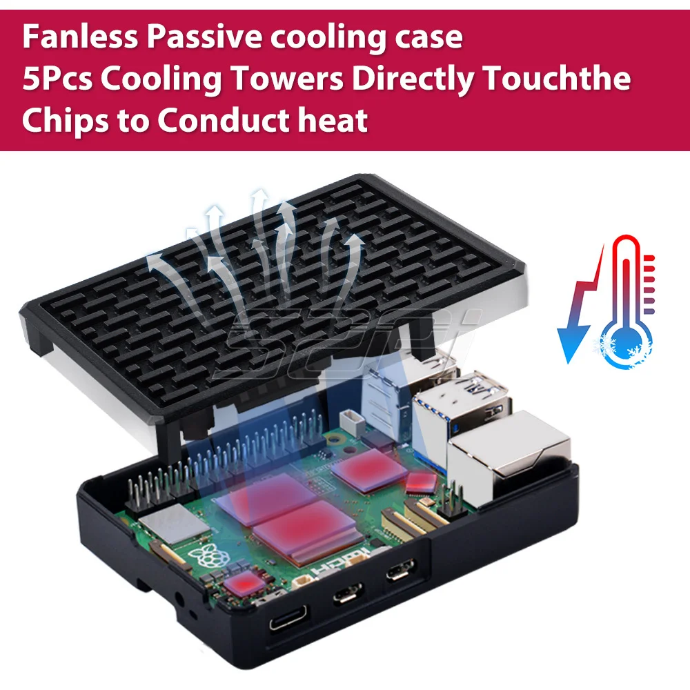 52Pi Raspberry Pi 5 Armor чехол V5 черный алюминиевый сплав полный комплект блока питания с