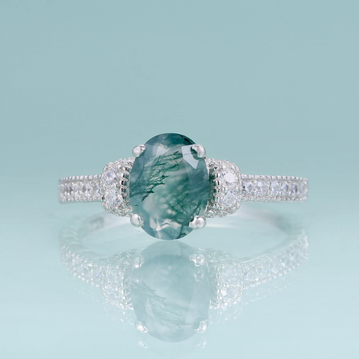 

Gem's Beauty Классическое кольцо из стерлингового серебра 925 пробы с моховым агатом, обручальное кольцо с натуральным драгоценным камнем, роскош...