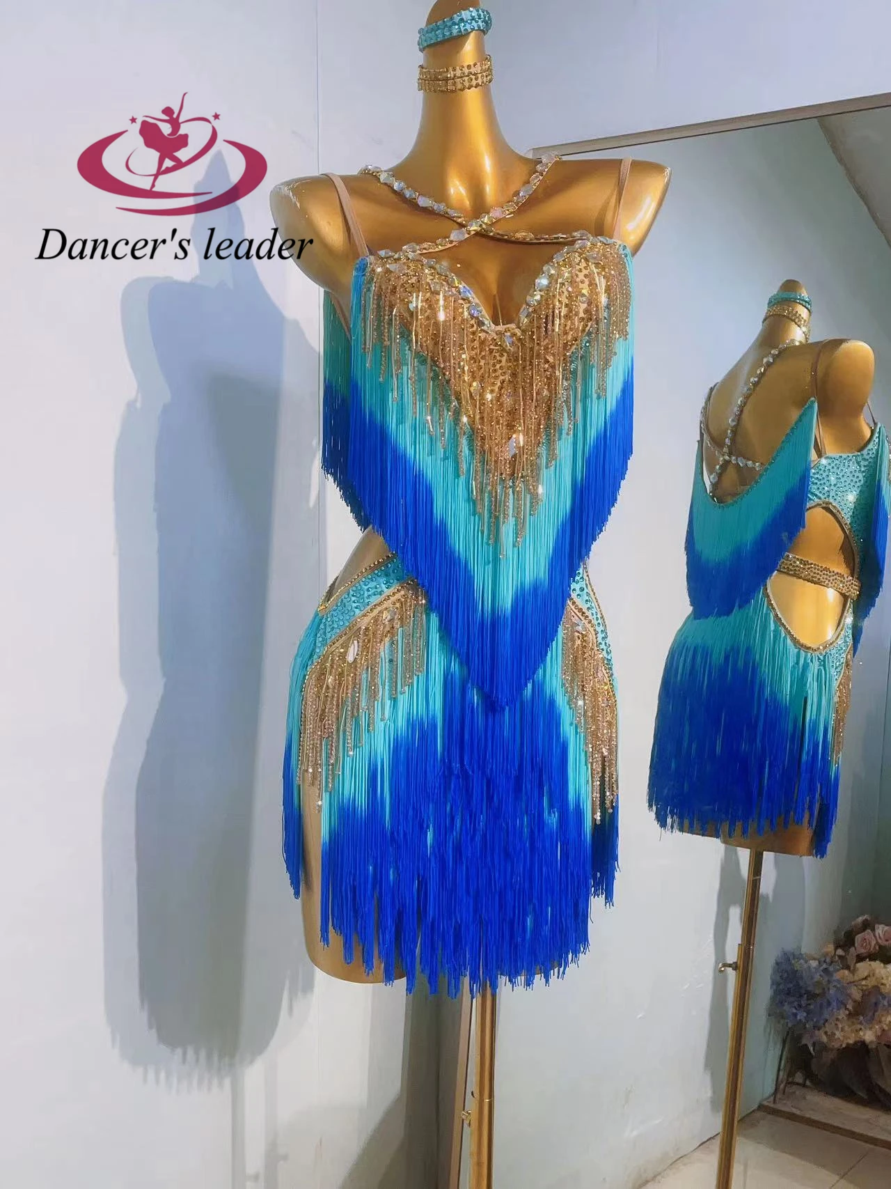 Женское платье для латиноамериканских танцев эксклюзивное двухцветное