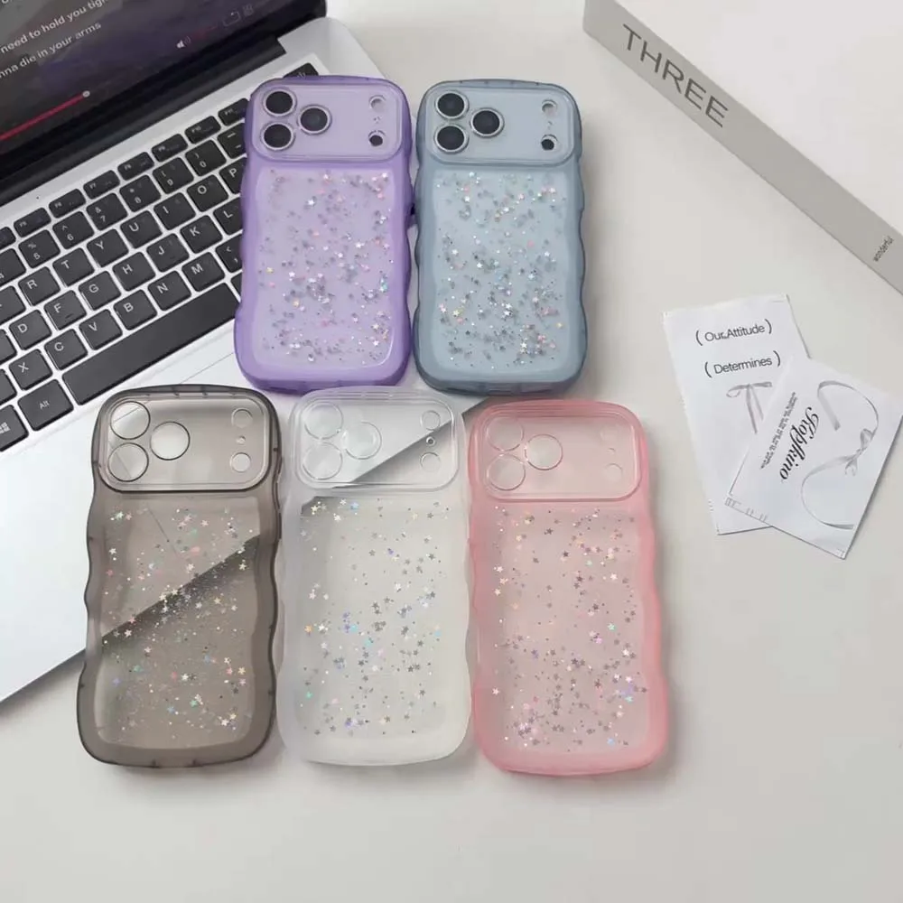 Фото Для iPhone 17 Air 17 Pro Max 17Pro Чехол для iPhone17 Симпатичный прозрачный капельный клей Star Shell Curly Wave Гибридный противоударный мягкий чехол Funda №2