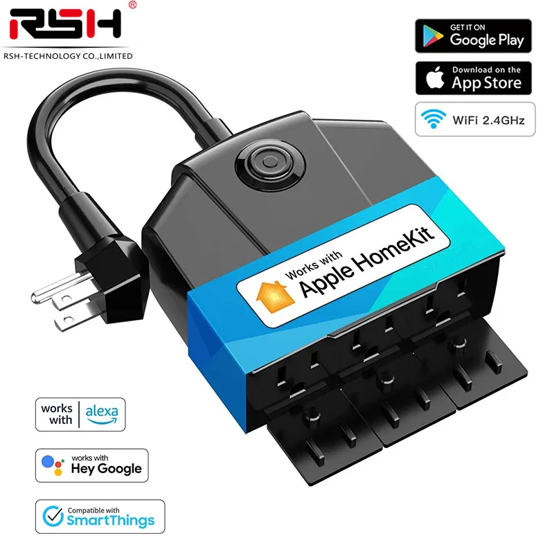 

Wifi HomeKit US Outdoor Smart Plug with 3 Sockets Independently Controlled Outlets IP44 Support Alexa Google Home SmartThings