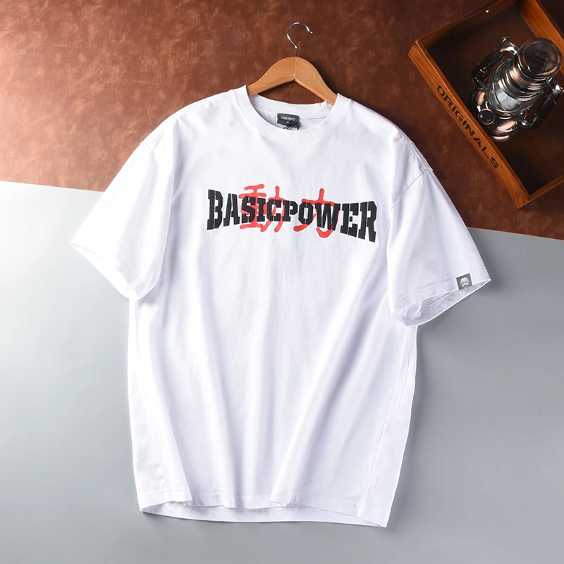 

Summer American Retro Short-sleeved O-neck Letter Printed T-shirt Men's Fashion 100% Cotton Washed Casual Loose Tops Over Size