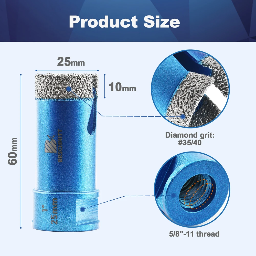 

Алмазное сверло BRSCHNITT, Корона фарфоровой плитки, гранитный мраморный камень, сверло для отверстий, 58 резьбы, 25-115 мм, 1 шт. сверло