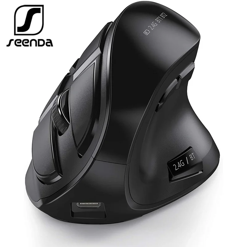 Вертикальная Bluetooth-мышь seenda, перезаряжаемая оптическая мышь, многофункциональная беспроводная мышь 2,4G, совместимая с Apple Mac Windows - изображение
