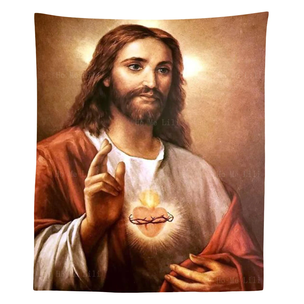

Holy Mercy Christian Roman Catholic Image And Sacred Heart Of Jesus Tapestry By Ho Me Lili For Livingroom Decor