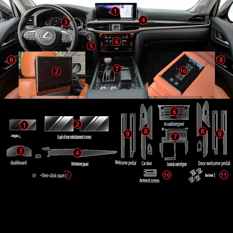 

Прозрачная пленка из ТПУ для 2016-2023 Lexus LX LX570 Автомобильная наклейка для внутреннего интерьера приборной панели, GPS, защитные аксессуары для экрана автомобиля