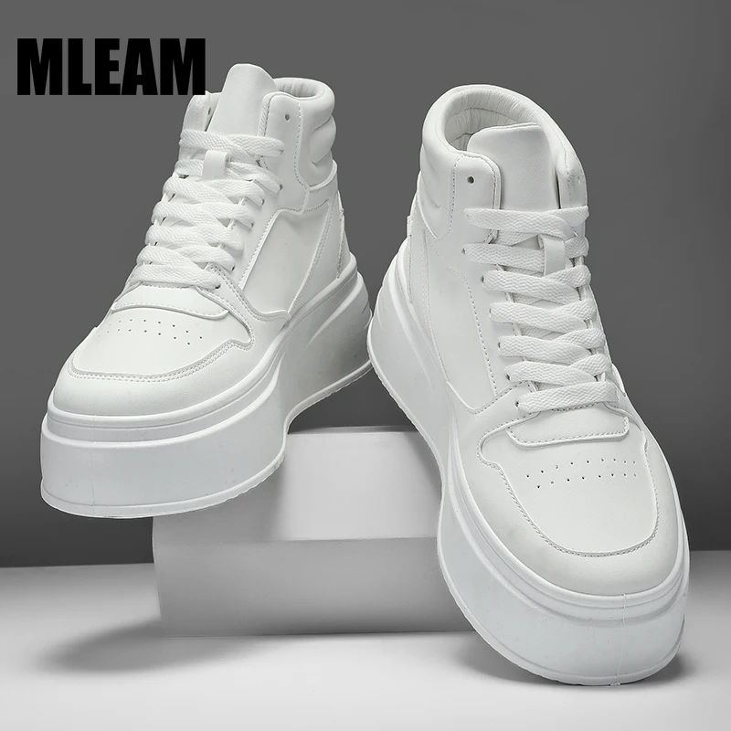 2023 мужские повседневные кожаные кроссовки с высоким верхом удобные весенние