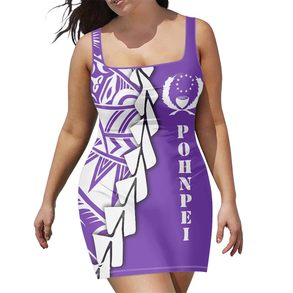 

Платье-сарафан, полинезийская этническая одежда, логотип понпей, фиолетовый принт, пользовательская летняя одежда для искусственной одежд...