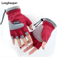 children keep warm half finger non slip cycling gloves roller skating boys gloves kids riding water proof gloves 5 12 years old